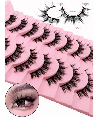 10 Pairs Manga Lashes | Natural Spiky Doll False Eyelashes | Cat-Eye Faux Mink Anime Lashes | 12mm Wispy Cosplay Lashes - Buy Online on GoSupps.com