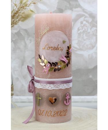 Personalized Cerziies Rustic Loreley Christening Candle - Hand-Decorated for Boys & Girls with Name & Date | Classic Wick - Buy Online on GoSupps.com