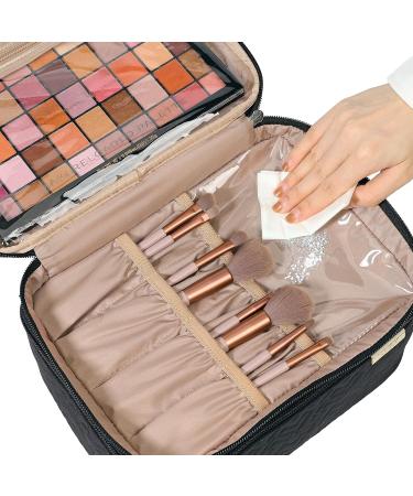 NISHEL Double Layer Travel Makeup Bag with Strap - Large Cosmetic Case Organizer for Bottles, Brushes, Tweezers, Eyeliner - Black(Tall Design) - Buy Online on GoSupps.com