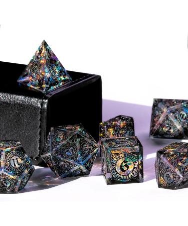 Cusdie Sharp Edges DND Dice Set - 7 PCs Handcrafted Polyhedral Dice for RPG, MTG, Pathfinder - Black Pattern - Buy Online on GoSupps.com