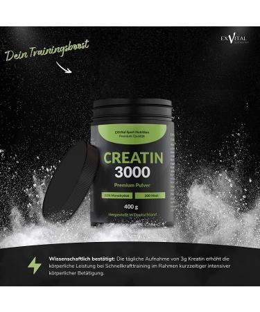 Creatin 3000 Premium - 400g Powder | 3400mg Creatine Monohydrate | Workout Booster | 100% Pure | Halal & Vegan - Buy Online on GoSupps.com