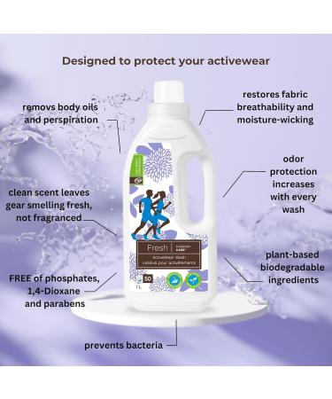 Fashion Care Fresh Sport Wear Laundry Liquid Detergent Yoga Wear Wash All Natural Laundry Detergent HE Laundry Detergent Liquid for Activewear Laundry Solution for Sweaty Workout Clothes 1000 ml 1 l (Pack of 1) - Buy Online on GoSupps.com