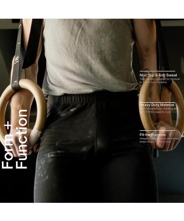 Mojco Wooden Gymnastic Rings with Adjustable Numbered Straps 15FT - Non-Slip 32 MM for Calisthenics & Pull Ups at Home or Outdoors - Buy Online on GoSupps.com