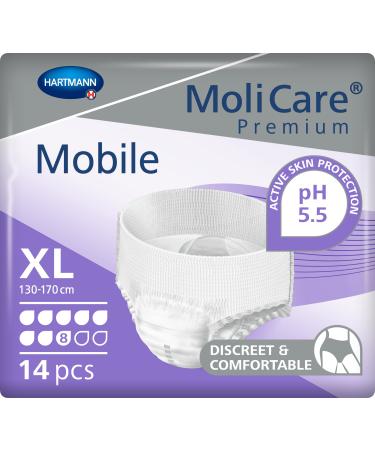 Molicare Premium Mobile disposable pants: discrete use in incontinence for women and men 8 drops size.XL (130-170 cm hip circumference) 14 pieces 8 drops XL (1-pack) 14 pieces