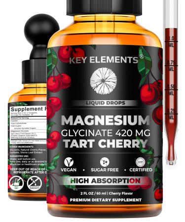 Liquid Magnesium Glycinate 420 Mg with Natural Tart Cherry Extract | Magnesium Glycinate Drops Supplement for Sleep, Mood & Mobility Support | Tart Cherry Extract