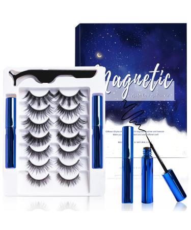 Magnetic Eyelashes and Eyeliner Kit  Premium Magnetic Lashes 3D Natural Look with Eyeliner and Tweezers  Lightweight & Sweatproof False Eyelashes No Glue Needed  Easy to Wear and Reusable (7 Pair)