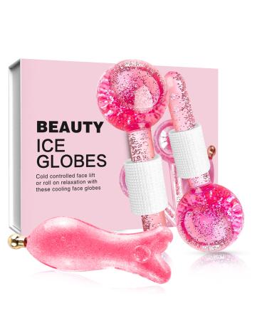 Ice Globes & Gua Sha Set 2 Ice Globes for Face Skin Tightening & Anti-Aging Puffiness & Wrinkle Reduction Facial Beauty Tools for Face Neck & Eyes Pink Pink with Guasha