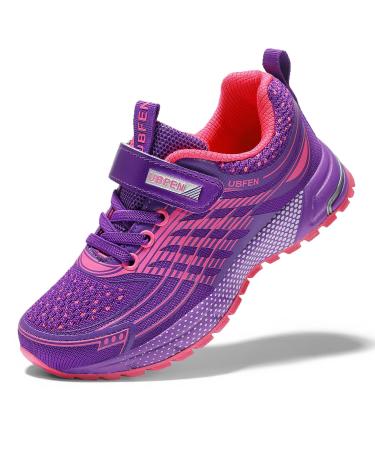 UBFEN Kids Sneakers Boys Girls Tennis Shoes for Running Athletic Walking Gym Sports Lightweight Breathable 2 Big Kid A Purple