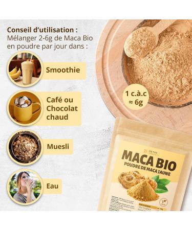 DETOX ORGANICA Maca Bio - 250g Poudre de Maca Jaune Bio - 100% Nature et Vegan - Racine du P rou riche en Vitamines et Min raux - Fertilit et Boost d'Energie - Qualit Premium 250 g (Lot de 1) - Buy Online on GoSupps.com