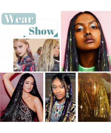 SEGO Hair Extension Tinsel Kit With Tools 12 Colors 2400 Strands Tinsel Hair Extensions 47 Inch Sparkling Shiny Hair Tinsel Highlights Glitter For Women Beauty Multi Color - 6 - Buy Online on GoSupps.com