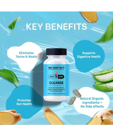 No Crap In It Cleanse Super Vitamins Relieve Water-Weight, Digestive Stress, and Support Detox with Organic Psyllium, Aloe Vera, Marshmallow Root, Ginger, Fennel, and Bentonite Clay- 30 Capsules - Buy Online on GoSupps.com
