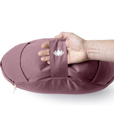 Lotuscrafts Zafu Meditation Pillow - Crescent Moon Siddha - Yoga Cushion - 15cm Seat Height - Organic Cotton GOTS Certified Washable Cover Aubergine - Buy Online on GoSupps.com