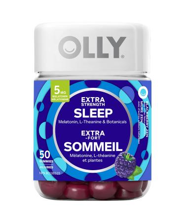 OLLY Extra Strength Sleep Gummy Supplement sleep aid Blackberry Zen blend of Melatonin L-Theanine & Botanicals 25 day supply 50 gummies