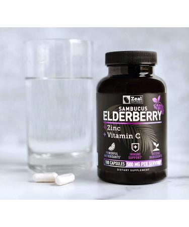 Max Strength Elderberry Capsules with Zinc & Vitamin C | 500mg Immune System Support | Black Sambucus Elderberry | 100 Count | 3-in-1 Support for Adults - Buy Online on GoSupps.com