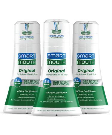 SmartMouth Original Activated Mouthwash for Bad Breath, Lasts 24 Hours, Fresh Mint, 16 fl oz, 3 Pack