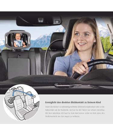 Reer 86101 BabyView LED Car Safety Mirror - Keep an Eye on Your Baby in the Back Seat - Grey with Lighting - Buy Online on GoSupps.com