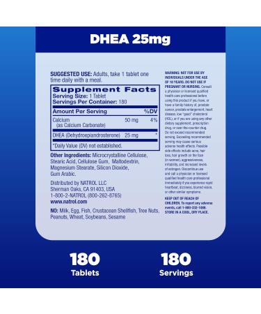 Natrol DHEA Tablets  Promotes Balanced Hormone Levels  Supports a Healthy Mood  Supports Overall Health  Helps Promote Healthy Aging  HPLC Verified  25mg  180 Count 25mg 180 Count (Pack of 1) - Buy Online on GoSupps.com