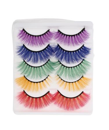 Lurrose 5 Pairs Colored False Eyelashes Long Dramatic False Eyelashes Eye Lashes Extension for Halloween Makeup Dance Party
