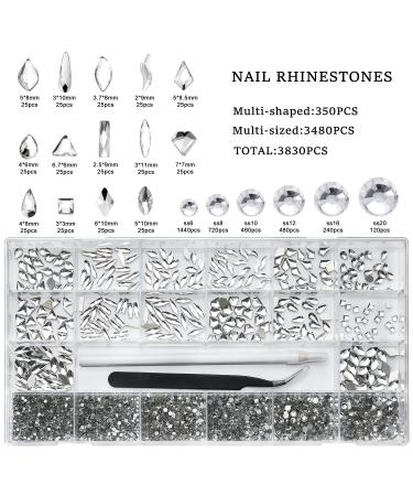 Nibiru White Rhinestones Glass Gemstones Kit for Nail Art - 3830PCS Multi Shapes Sparkly Flatback Mix with Wax Pen - Buy Online on GoSupps.com