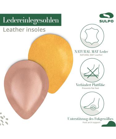 Sulpo Orthopedic Insoles for Flat Feet - 2 Pairs Drop-Shaped Leather Midfoot Pelots - Self-Adhesive Cushion - Size 35-37 - Buy Online on GoSupps.com