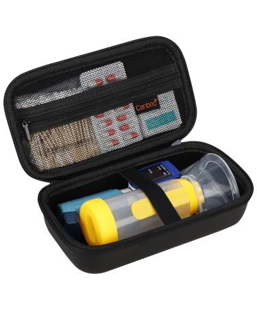 Canboc Hard Carrying Case for Asthma Inhaler, Inhaler Spacer for Adults and Kids, Masks, Travel Inhaler Case with Mesh Pocket fit Packets of Medication and Other Essentials, Black Large(black)