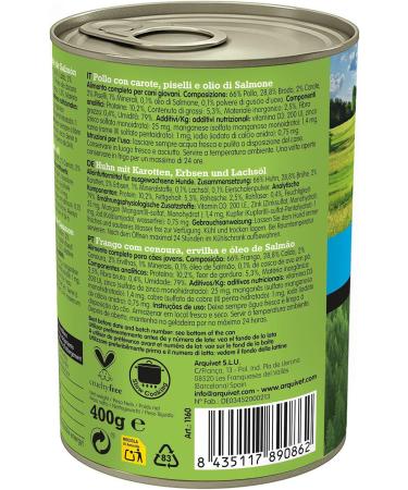 ARQUIVET Pack 6 units - Junior - Chicken with carrots peas and salmon oil - 400 g - Wet food for all breeds - Buy Online on GoSupps.com