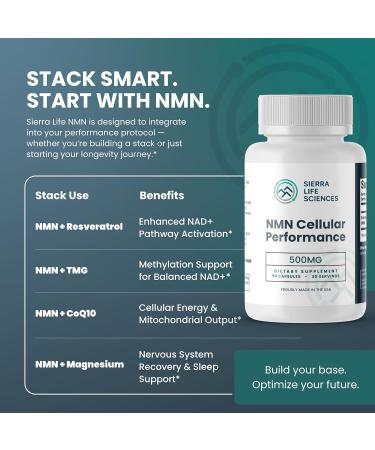 SIERRA LIFE SCIENCES NMN Cellular Performance 500mg Nicotinamide Mononucleotide for NAD+ Support, Cellular Energy & Recovery Longevity & Performance Supplement 90 Capsules (30 Servings) - Buy Online on GoSupps.com