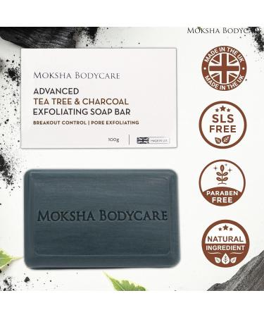 Tea Tree Oil and Charcoal Exfoliating Soap Bar - Made In U.K Exfoliating Body Scrub Soap for Spots Blackheads Pimples Blemishes Oily Skin | Paraben and Cruelty FREE-100g - Buy Online on GoSupps.com