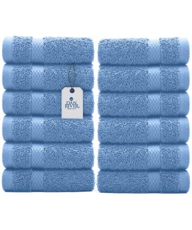 DAN RIVER 100% Cotton Face Towels 12 Pack - Premium Quality Washcloths Soft and Highly Absorbent Towels for Bathroom Spa Gym - Quick Dry Essential for Body and Daily Use 12x12 in 600 GSM M Blue Washcloth Pack 12-12x...