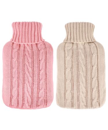 2 Pieces Hot Water Bottle Cover Soft Cover Only Knitted Hot Water Bottle Sweater for Hot Compress and Cold Therapy, Ideal for Menstrual Cramps, Neck and Shoulder Pain Relief (Pink Khaki,2000 ml) Pink, Khaki 2000 ml