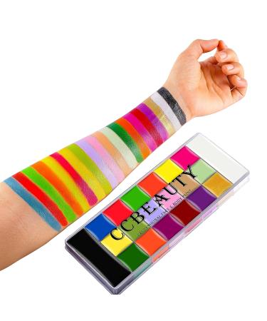 CCbeauty Professional Face Body Paint Set - 20 Colors for Halloween Neon Face Painting, SFX Cosplay & Costume Makeup | UV Glow + Classic Colors | Oil Based with 10 Brushes Included - Buy Online on GoSupps.com