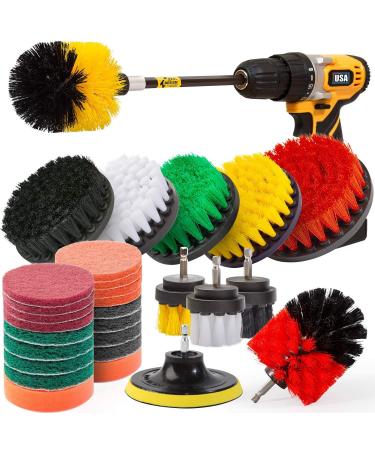 M-Aimee 30Piece Drill Brush Attachments Set Scrub Pads Sponge Power Scrubber Brush with Rotate Extend Long Attachment All purpose Clean for Grout Tiles Sinks Bathtub Bathroom Kitchen Automobile