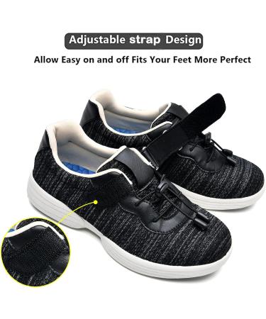 JBTNBX Women's Extra Wide Diabetic Shoes - Lightweight Adjustable Closure - Arthritis & Edema Sneakers - Size 9 Black/Gray - Buy Online on GoSupps.com