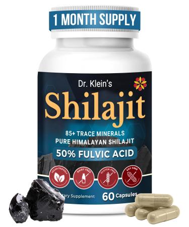 Shilajit Capsules for Men & Women 250mg Himalayan Shilajit Extract with 50% Fulvic Acid & 85+ Trace Minerals for Fertility - Himalayan Supplement for Energy & Vitality Better Than Resin - 60 Count 60 Count (Pack of 1)