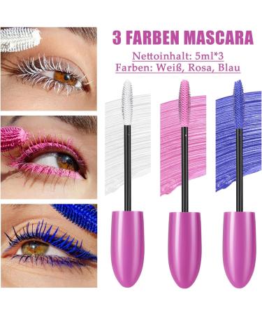 EONFAVE Colorful mascara set 3 colors mascara water resistant voluminous and curly mascara white pink blue durable and volume long eyelashes eye makeup for Halloween party weddings - Buy Online on GoSupps.com