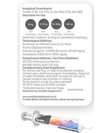 Sensible Pet Supplements 'Digestion' | Probiotic paste for dogs and cats. Supporting healthy gut function. | Contains probiotics prebiotics and bentonite clay | (60ml) 60 ml (Pack of 1) - Buy Online on GoSupps.com