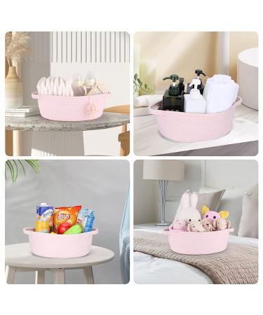 Small Oval Cotton Rope Woven Basket with Handle - Light Pink Nursery Storage Organizer for Baby Supplies, Toys, and Easter Gifts - Buy Online on GoSupps.com