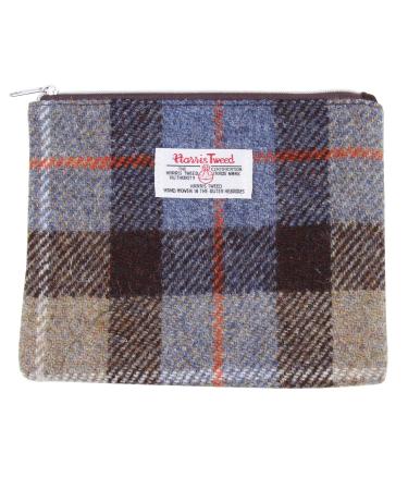 ICObuty Harris Tweed Check Zippered Cosmetic Bag Blue Tartan