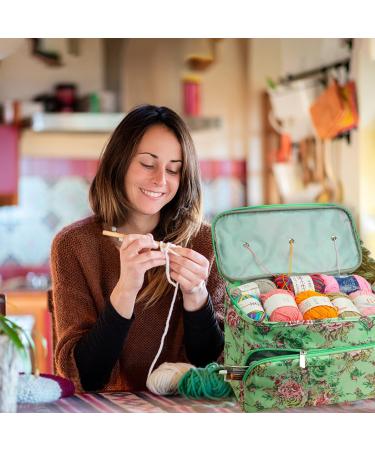 LOOEN Green Knitting Bag - Yarn Storage Organizer with Zipper Closure and Pocket - Perfect for Knitting Needles, Crochet Hooks, and Project Accessories - Portable Tote Bag Holder Case - Buy Online on GoSupps.com