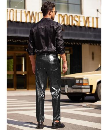 COOFANDY Mens Metallic Shiny Disco Nightclub Pants - Black Medium - Buy Online on GoSupps.com