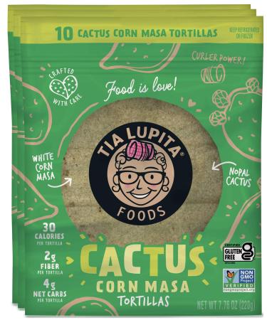 Tia Lupita Cactus Corn Tortillas | 3 Packs x 10 Tortillas per Pack - Low Carb, High Fiber, Low Calorie (30 Calories Each), Keto, Gluten Free, Non GMO, Superfood - Healthy Alternative for Kids & Adults Corn Tortillas 10 Count (Pack of 3)