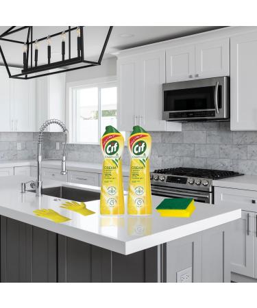 Cif Cream Cleaner 2 Pack - Cif Cleaner Lemon Cream with Sponge and Gloves - Perfect Household Cleaning Products Bundle - Buy Online on GoSupps.com