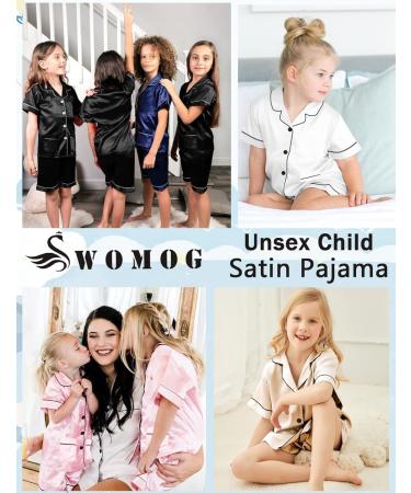 SWOMOG Kids Satin Pyjamas Set - Button-Down Silk Pjs Short Sleeve Lounge Set - 10-11 Years - Pink - Buy Online on GoSupps.com