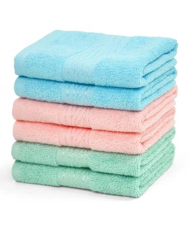 Cleanbear Washcloth Face Towels 6 Pack Wash Cloths for Bathrooms 13 by 13 Inches Large Washcloths with Decorative Patterns 3 Colors for Your Different Family Members Sakura Pink Baby Blue Seafoam Green