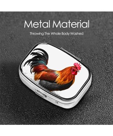 Chicken Rooster Printed Square Pill Box | Portable Travel Medicine Organizer for Easy Medication Management - Buy Online on GoSupps.com