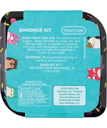 Squishmallow Bandage Kit - Cute Latex-Free Bandaids for Kids & Infants Assorted Pack with Travel Tin - 100CT - Buy Online on GoSupps.com