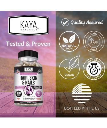 Kaya Naturals Hair Skin Nail Capsules BIOTIN Vitamin D Vitamin B-12 A Folic Acid Support Hair Support Vitamin Supplement - 180 Count 180 Count (Pack of 1) - Buy Online on GoSupps.com