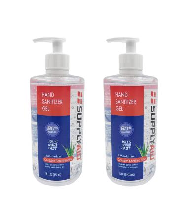 SupplyAID 80% Alcohol Hand Sanitizer Gel w/Soothing Aloe FDA # 74035-1051-5, 16 Fl Oz, Pack of 2 16oz, 2-Pack 16 Fl Oz (Pack of 2)