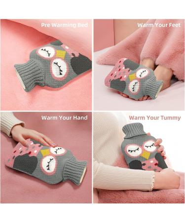 2L Hot Water Bottle with Cover (Pack of 2) for Pain Relief - Cute Owl Design - Hot/Cold Therapy - 2 Liter - Pink/Grey - Buy Online on GoSupps.com