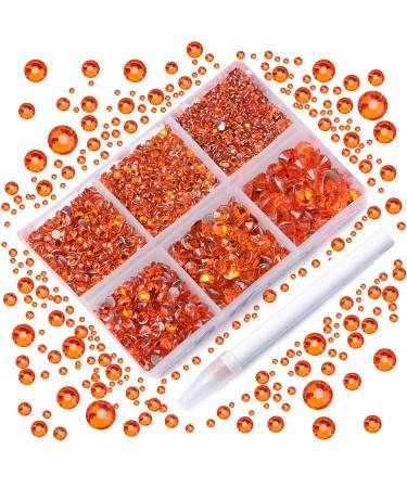 AD Beads 4300 Pieces Flat Back Nail Art Rhinestones Round Beads 6 Sizes (2-6.5mm) with Storage Organizer Box,Rhinestones Picking Pen for Nail Art Phone Decorations Crafts DIY (Orange)